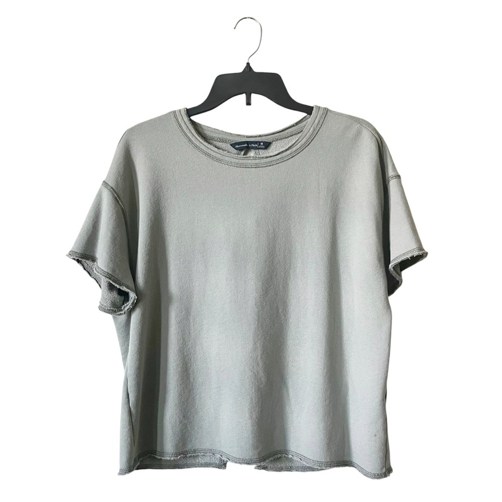 Abercrombie & Fitch Terry Pullover Top Womens Size M Green Boxy Tie Back Raw Hem